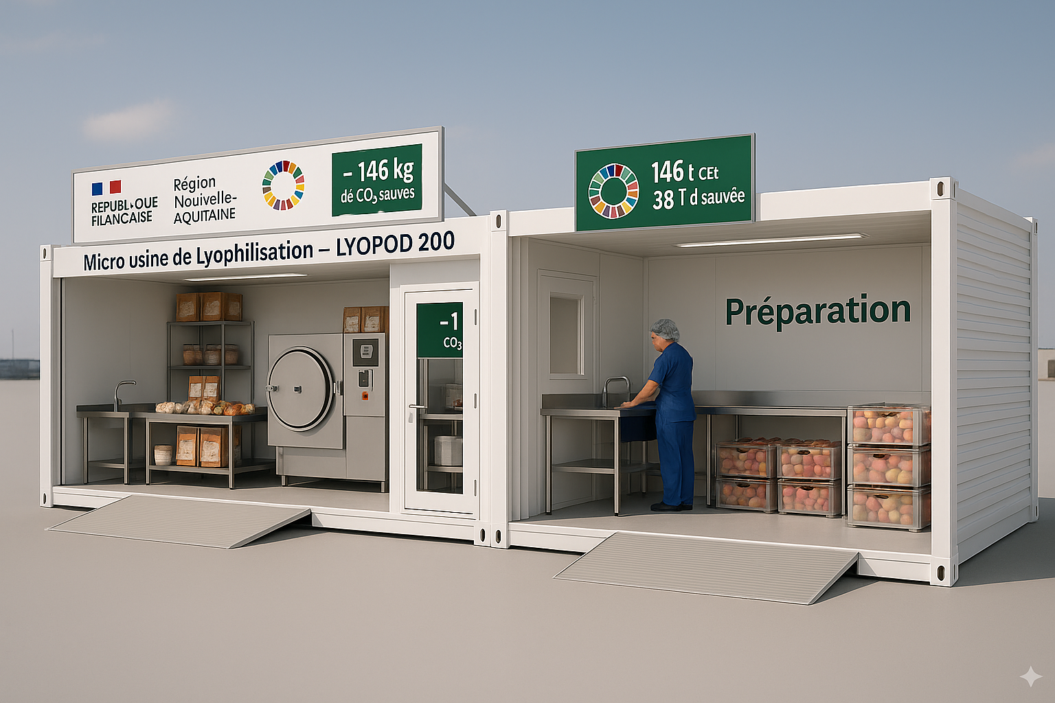 Vue extérieure d'un Lyopod installé sur site